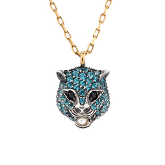 Gucci Le Marche Des Merveilles Pendant Necklace 18K Yellow Gold and Sterling Silver with Blue Topaz, Black Spinel and Pearl