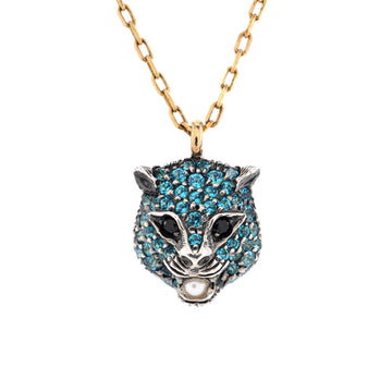 Gucci Le Marche Des Merveilles Pendant Necklace 18K Yellow Gold and Sterling Silver with Blue Topaz, Black Spinel and Pearl