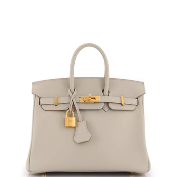 Hermes Birkin Handbag Grey Swift with Gold Hardware 25