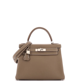 Hermes Kelly Handbag Grey Clemence with Palladium Hardware 28