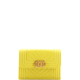 Chanel Boy Trifold Flap Wallet Chevron Caviar Small