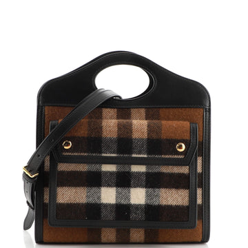 Burberry Pocket Tote Check Cashmere with Leather Mini