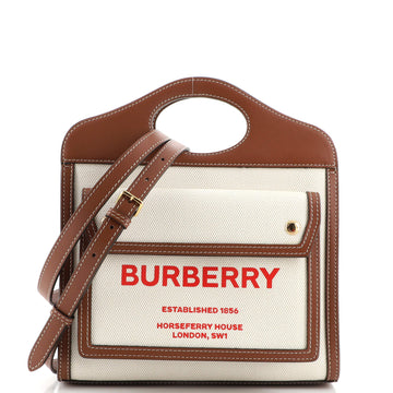 Burberry Logo Pocket Tote Canvas with Leather Mini