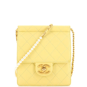 Chanel Pearl Chain Flap Bag Quilted Lambskin Small