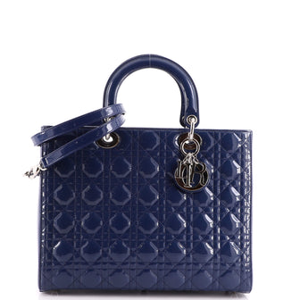 Christian Dior Lady Dior Bag Cannage Quilt Patent Large