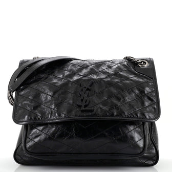 Saint Laurent Niki Chain Flap Bag Matelasse Chevron Leather Large