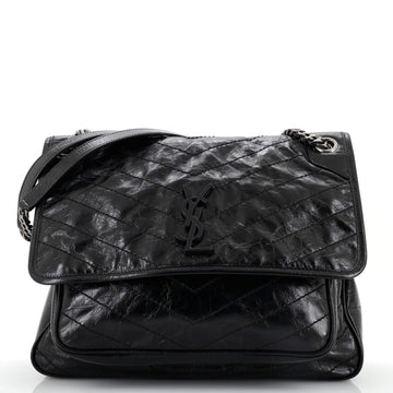 Saint Laurent Niki Chain Flap Bag Matelasse Chevron Leather Large