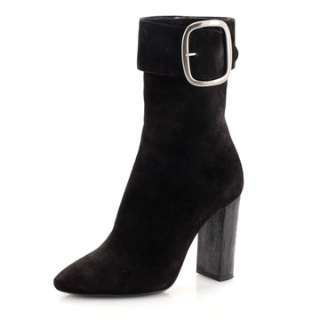 Saint Laurent Women's Joplin Buckle Heeled Ankle Boots Leather