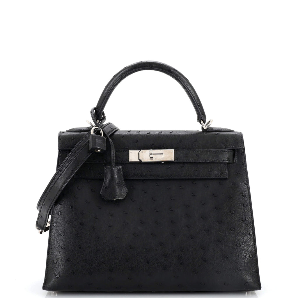 Hermes Kelly Handbag Black Ostrich with Palladium Hardware 2045713