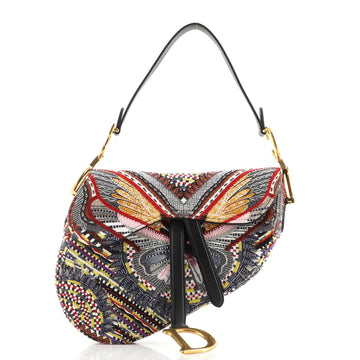 Christian Dior Saddle Handbag Embroidered and Beaded Fabric Medium
