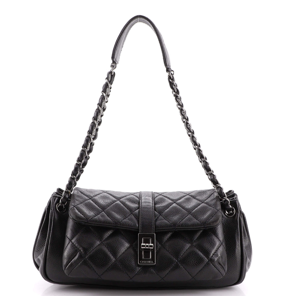 Chanel Vintage Mademoiselle Lock Accordion Flap Bag Quilted Caviar