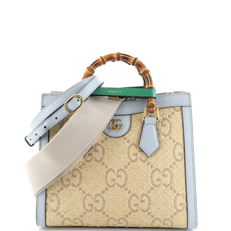 Gucci Diana NM Bamboo Handle Tote GG Raffia Small
