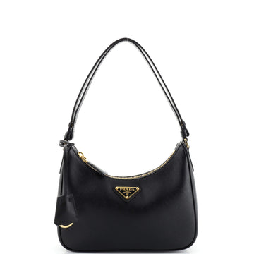 Prada Adjustable Handle Zip Hobo Saffiano Leather Mini
