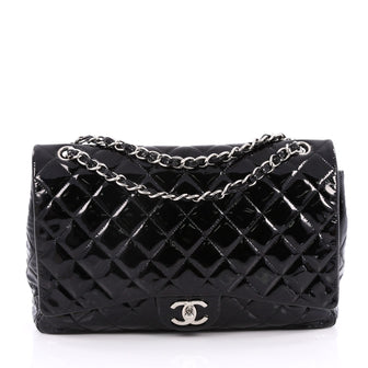 Chanel Classic Double Flap Bag Quilted Patent Maxi Black