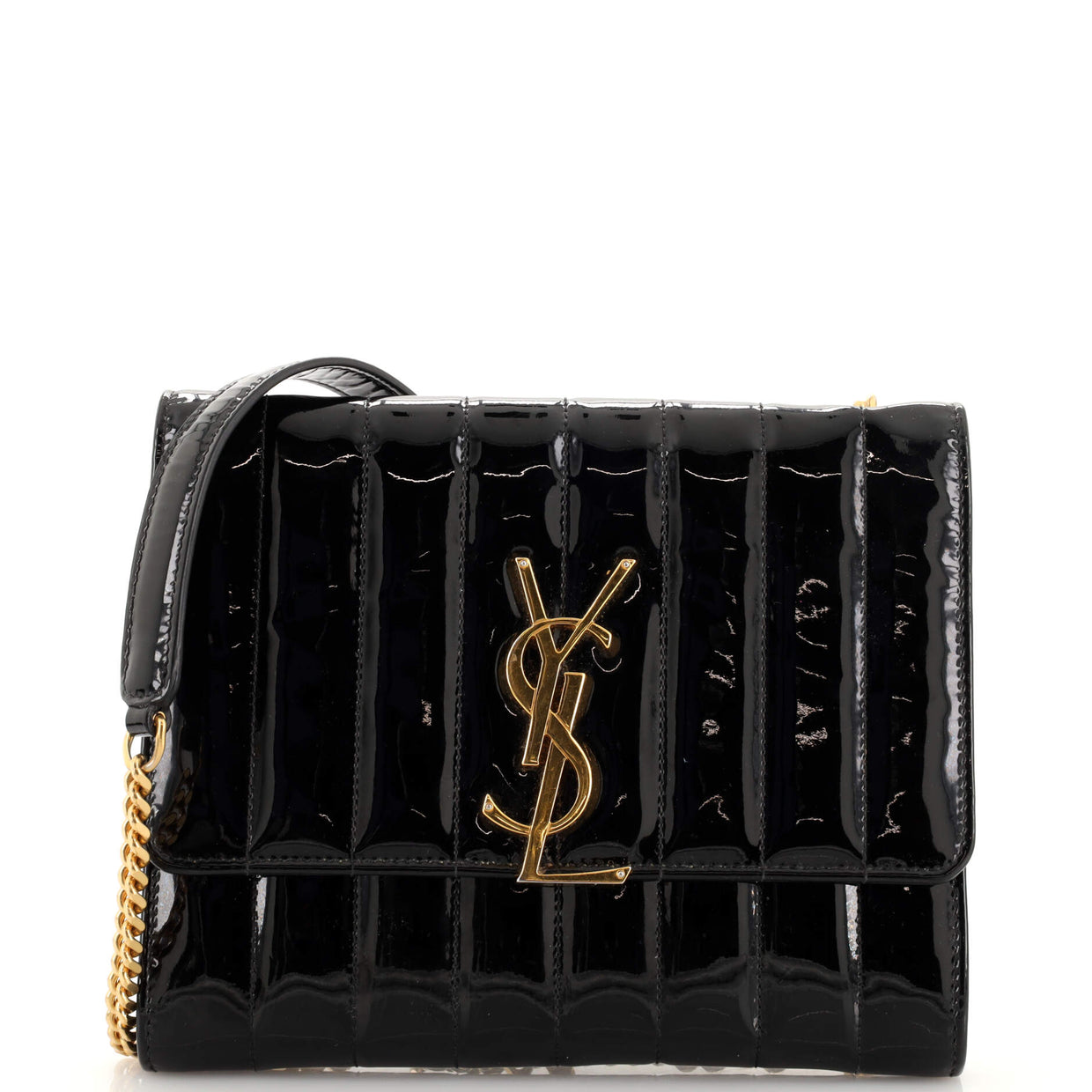 Saint Laurent Vicky Crossbody Bag Vertical Quilted Patent Medium Black