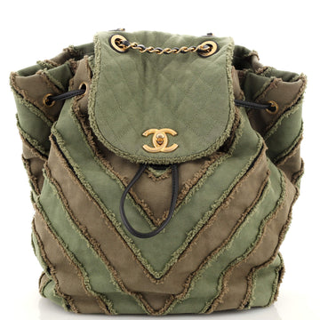 Chanel Cuba Drawstring Backpack Chevron Patchwork Canvas