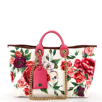Dolce & Gabbana Capri Tote Printed Canvas with Lizard Embossed Leather Medium
