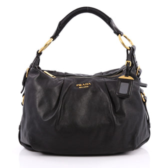 Prada Pleated Hobo Soft Calfskin Medium Black 2046201