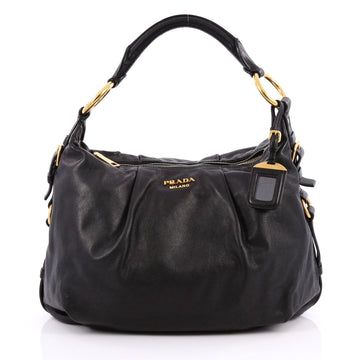 Prada Pleated Hobo Soft Calfskin Medium Black 2046201