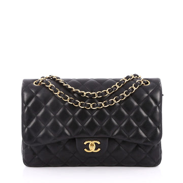 Chanel Classic Double Flap Bag Quilted Lambskin Jumbo Black