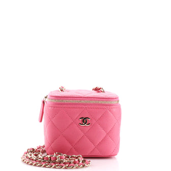 Chanel Pink Quilted Grained Calfskin Mini Vanity with Chain Gold Hardware, 2021, Womens Handbag