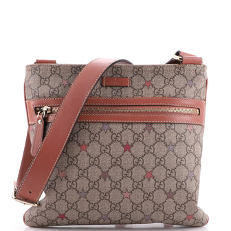 Gucci Front Zip Flat Messenger Bag GG Coated Canvas Medium