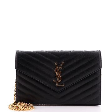 Saint Laurent Classic Monogram Wallet on Chain Matelasse Chevron Leather Medium