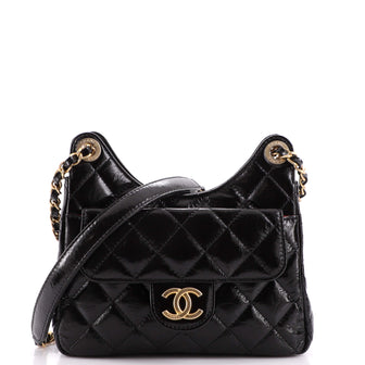 Chanel CC Flap Pocket Chain Hobo Quilted Crumpled Calfskin Small