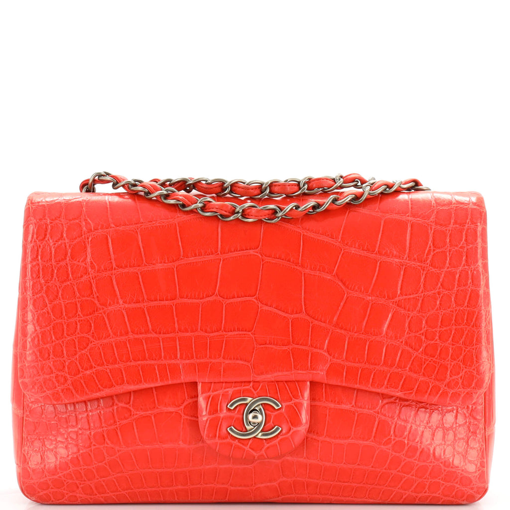 Chanel Classic Single Flap Bag Alligator Jumbo Red 2047851