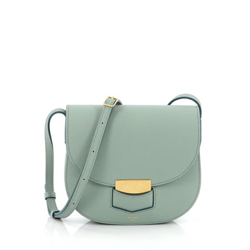 Celine Trotteur Lock Crossbody Bag Grainy Leather Small Green 2047901