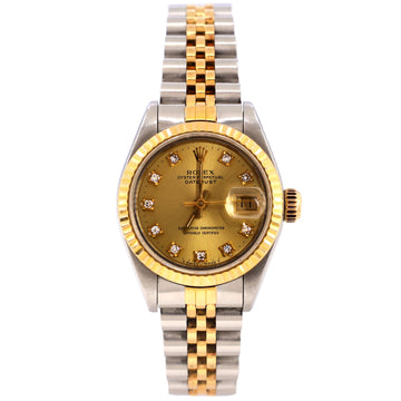 Rolex Oyster Perpetual Datejust Automatic Watch Stainless Steel and Yellow Gold with Diamond Markers 26