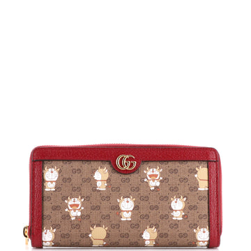 Gucci Doraemon Zip Around Wallet Printed Mini GG Coated Canvas Long