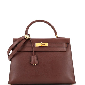 Hermes Kelly Handbag Brown Courchevel with Gold Hardware 32