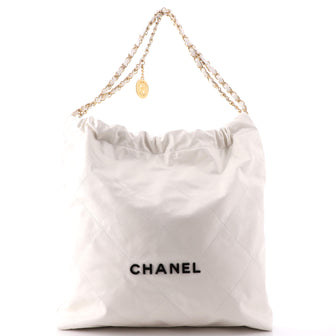Chanel 22 Chain Hobo Bag White Leather Pony-style calfskin ref