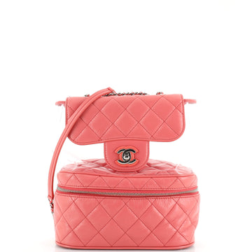 Chanel Zip Around Flap Bag Quilted Crumpled Calfskin and PVC Small