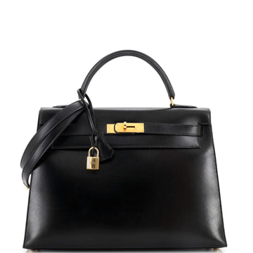 Hermes Kelly Handbag Black Box Calf with Gold Hardware 32