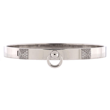 Hermes Collier de Chien Bracelet 18K White Gold with Pave Diamond Studs PM