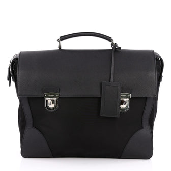 Prada Briefcase Tessuto and Saffiano Leather Large Black 2049502
