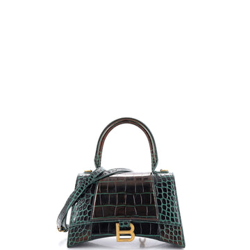 Balenciaga Hourglass Top Handle Bag Crocodile Embossed Leather Small
