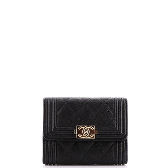 Chanel Boy Flap Card Case Quilted Caviar