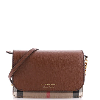 Burberry Hampshire Wallet on Chain Leather and House Check Canvas