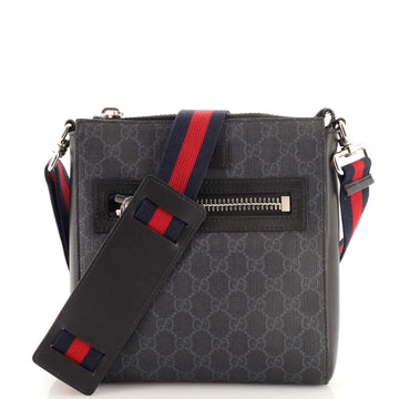 Gucci Web Strap Front Zip Messenger Bag GG Coated Canvas Small