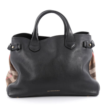 Burberry Banner Convertible Tote Leather and House Check Canvas Medium Black 2050001