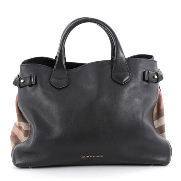 Burberry Banner Convertible Tote Leather and House Check Canvas Medium Black 2050001