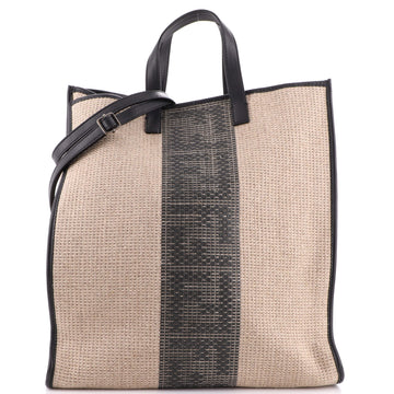 Fendi Convertible Shopper Tote Canvas with Zucca Woven Leather Large