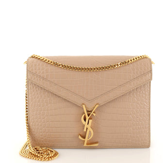 Saint Laurent Cassandra Chain Shoulder Bag Crocodile Embossed Leather Small