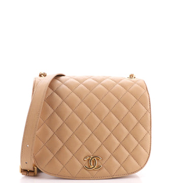 Chanel CC Full Flap Saddle Messenger Quilted Calfskin Small