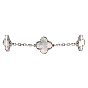 Van Cleef & Arpels Vintage Alhambra 5 Motifs Bracelet 18K White Gold and Mother of Pearl