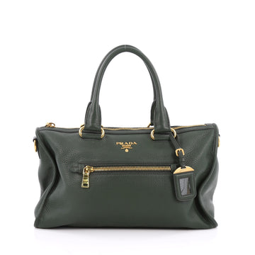 Prada Front Zip Convertible Satchel Vitello Daino Medium Green 2050704