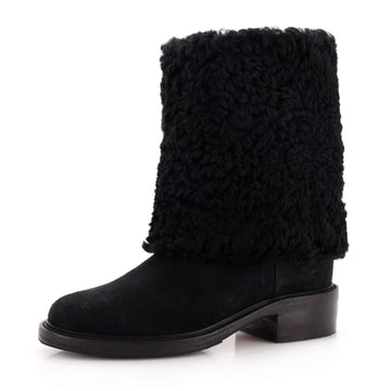 Chanel Women's CC Fold Over Boots Suede and Shearling